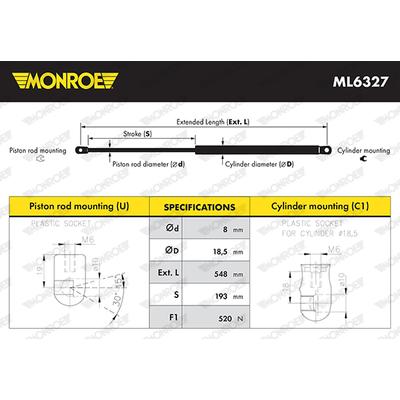 MONROE Gasfeder, Koffer-/Laderaum 520N für VW 5G9827550 ML6327 Image