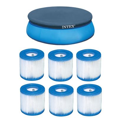 Intex 8' Above Ground Pool Vinyl Cover Tarp & Type H Easy Set Filter (6 Pack) - 4.5