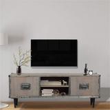 TV Stand Storage Cabinet Solid Wood with Door & Shelf, Rustic Grey