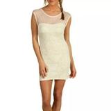 Free People Dresses | Free People Women's Bodycon Gold Starlight Party Mini Dress Size Xs | Color: Cream/Gold | Size: Xs