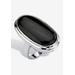 Women's Silvertone Oval-Cut Natural Black Onyx Cabochon Ring by PalmBeach Jewelry in Onyx (Size 5)