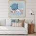 East Urban Home Cute Cartoon Teddy Bear w/ Little White Hare - Painting on Canvas in Blue | 16 H x 16 W x 1 D in | Wayfair