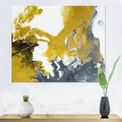 East Urban Home Green & Gray Marble Universe - Painting on Canvas Plastic in Black/Gray/Yellow | 34 H x 44 W x 1.5 D in | Wayfair