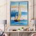 East Urban Home Two Sailing Boats w/ Fisherman on the Blue Sea - Painting on Canvas Metal in Blue/Yellow | 32 H x 24 W x 1 D in | Wayfair