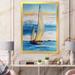 East Urban Home Two Sailing Boats w/ Fisherman on the Blue Sea - Painting on Canvas Metal in Blue/Yellow | 32 H x 24 W x 1 D in | Wayfair