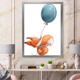 East Urban Home Cute Little Cartoon Fox Squirrel w/ Balloon - Painting on Canvas in Blue/Orange | 20 H x 12 W x 1 D in | Wayfair