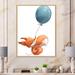 East Urban Home Cute Little Cartoon Fox Squirrel w/ Balloon - Painting on Canvas in Blue/Orange | 20 H x 12 W x 1 D in | Wayfair