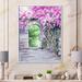 East Urban Home Blossoming Wisteria Garden over Garden Entrance - Painting on Canvas Metal in Green/Pink | 32 H x 24 W x 1 D in | Wayfair