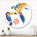 East Urban Home Two Tropic Birds Parrot & Toucan - Tropical Metal Circle Wall Art Metal in Blue/Yellow | 11 H x 11 W x 1 D in | Wayfair