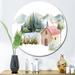 East Urban Home Vintage Brick House w/ Red Tiled Roof - Country Metal Circle Wall Art Metal in Green/White | 29 H x 29 W x 1 D in | Wayfair