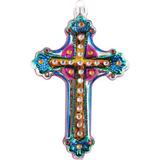 The Holiday Aisle® Colorful Cross Christmas Hanging Figurine Ornament Glass in Blue/Yellow | 9 H x 8 W x 3 D in | Wayfair