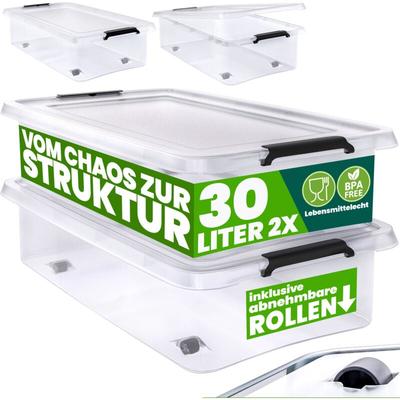 Aufbewahrungsbox transparent Stapelbox Ordnungsbox 30L 60L Deckel aufklappbar stapelbar Rollen bpa Image