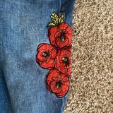 Zara Jeans | Cropped Denim With Embroidered Flowers! Distress On Ankle/Raw Hem! Worn Once!! | Color: Red | Size: 6