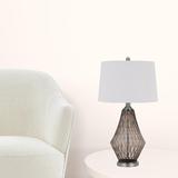 Corrigan Studio® 31 Inch Glass Table Lamp w/ Dimmer, Geometric Base, Brown Metal/Fabric in Brown/White | 31 H x 17 W x 17 D in | Wayfair