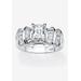 Women's Platinum over Silver Emerald Cut Cubic Zirconia Step Top Engagement Ring (3 1/10 cttw TDW) by PalmBeach Jewelry in Platinum (Size 10)