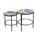 Home View Design 18" and 17" H Round Multicolor Ceramic/Metal Indoor Side Tables (Set of 2), w/Leaf Pattern on Tabletop