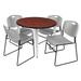 Kahlo 36" Round Breakroom Table- Cherry/ Chrome & 4 Zeng Stack Chairs- Black