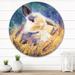 East Urban Home Cute Fluffy Rabbit On The Field Of Yellow Flowers - Traditional Metal Circle Wall Art Metal in White | 36 H x 36 W x 1 D in | Wayfair