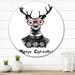 East Urban Home Portrait Of A Christmas Deer w/ Red Glasses - Farmhouse Metal Circle Wall Art Metal in Black/Green | 11 H x 11 W x 1 D in | Wayfair