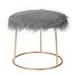 Everly Quinn Penne Round Faux Fur Vanity Stool Faux Fur/Wood/Upholstered in Gray | 16.1 H x 17.5 W x 17.5 D in | Wayfair