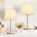 Latitude Run® Bedroom Small Table Lamp Set Wooden Base Table Lamp Fabric Shade White Manufactured Wood in Brown | Wayfair