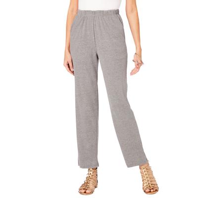 Plus Size Women's Plus Size Straight Leg Soft Knit Pull-On Pant by Roaman's in Medium Heather Grey (Size 6X) Pull On Elastic Waist
