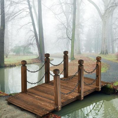 Costway - Holzbrücke mit Gelaender, Gartenbrücke Teichbrücke, Zierbrücke belastbar bis 180kg, Image