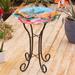 Multi-Color Flamingo Glass Bird Bath with Black Metal Stand