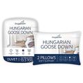 Snuggledown Hungarian Goose Down 13.5 Tog King Size Duvet - 4.5 Tog Summer Plus 9 Tog All Seasons 3 in 1 Combination Quilt, 2 Pillows - Jacquard Cotton Cover, Machine Washable, Size (225cm x 220cm)