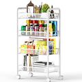 4 Tier Mesh Wire Rolling Cart, Kitchen Storage Organizer Utility Cart, Full Metal Basket Storage Art Trolley Carts with Wheels & 4 Side Hooks