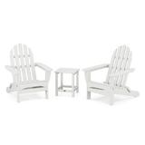 POLYWOOD® Classic Folding Adirondack 3-Piece Set w/ Long Island 18" Outdoor Side Table Plastic in White | Wayfair PWS700-1-WH