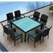 Lark Manor™ Kaneb Square 8 - Person 59" Long Outdoor Dining Set w/ Cushion Glass in Black/Blue | Wayfair FCA32D7EDB2049FD80BB5C43EE60A10E