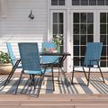 Freeport Park® Giuliani Square 4 - Person 37" Long Outdoor Dining Set Metal in Blue | 37 W x 37 D in | Wayfair 71330CE2EA99423FA2895E02DA1AB955