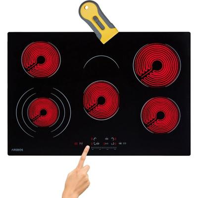 Arebos - Plaque vitrocéramique 8500 w 5 brûleurs 77 cm en pose libre avec double zone de cuisson et