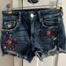 American Eagle Outfitters Shorts | American Eagle Outfitters. Distressed Floral Embroidered Hi-Rise Shortie. Denim. | Color: Blue | Size: 4