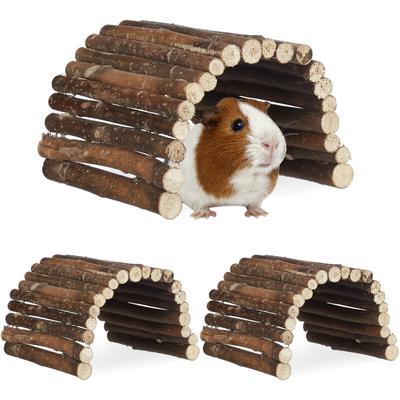 Relaxdays - 3x Nagerbrücke Holz im Set, Tunnel für Kleintierkäfig, Hamster, Meerschweinchen,