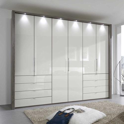 Schlafzimmer Kleiderschrank mit Faltüren und Schubladen Creme Weiß