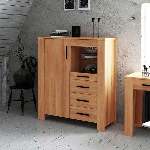 Wohnzimmer Highboard aus Kernbuche Massivholz mit Glastür