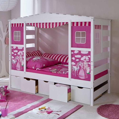 Mädchen Kinderbett in Weiß Rosa Schubladen