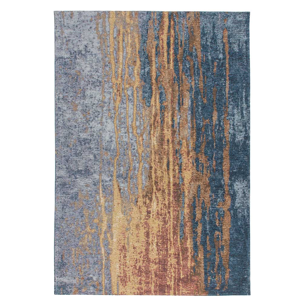 Vintage Design Teppich in Blau und Beige Kurzflor