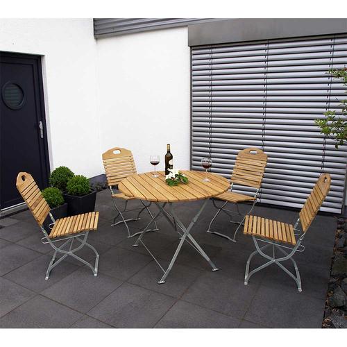 Terrassen Sitzgruppe aus Robinie Massivholz und Stahl klappbar (fünfteilig)