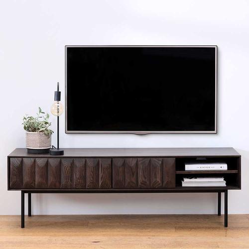 TV Board in Schwarz und Eiche dunkel furniert 160 cm breit