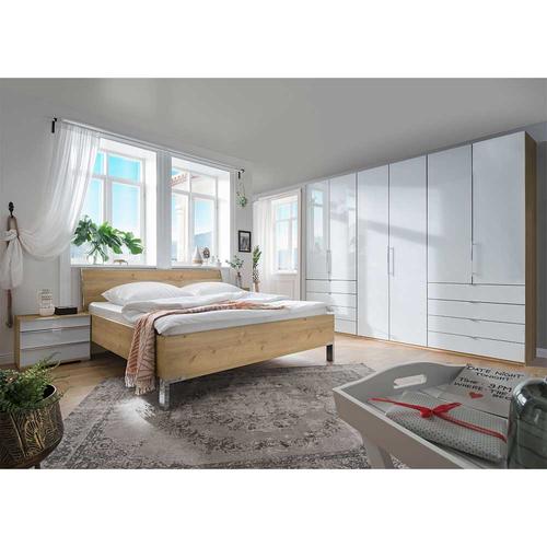 Schlafzimmer in Weiß und Eiche Bianco modern (vierteilig)