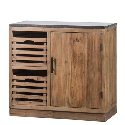 Massiver Küchenschrank mit zwei Holzkörben Vintage Look