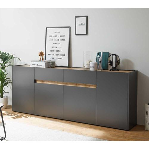 Esszimmer Sideboard in Anthrazit und Wildeiche Optik 4 türig und 2 Schubladen