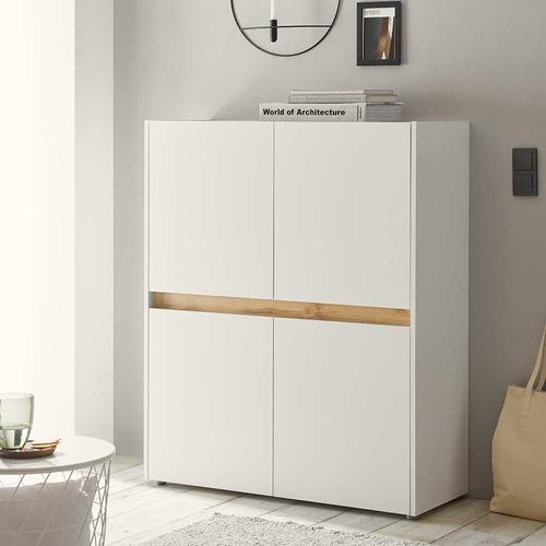 Esszimmer Highboard in Weiß und Wildeiche Optik 4 türig