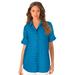 Plus Size Women's French Check Big Shirt by Roaman's in Ocean Teal Check (Size 42 W)