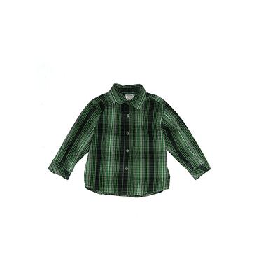 Children's Apparel Network Long Sleeve Button Down Shirt: Green Plaid Tops - Size 3Toddler