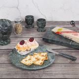 Ivy Bronx Natural Marble 8" Diam. Round Trivet Cheese Board Dessert Serving Plate Marble, Rubber in Green | 0.8 H x 8 W x 8 D in | Wayfair