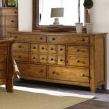 The Twillery Co.® Oconee 7 Drawer 65" W Dresser Wood in Brown | 35 H x 65 W x 18 D in | Wayfair 74E65633618E48B7BF7B6ED4FAE44503